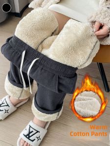 YAMIANNV | Thickened Fleece High Waist Casual Pants Women Winter New Style Outerwear Cotton Trousers Long Pants Grey Duck Down Fill