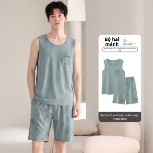 MiiOW | Bộ Đồ Ngủ Nam Cotton Thoáng Khí Áo Dài Quần Short Kích Cỡ Lớn