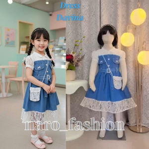 Dress DAVINA dress impor sultan anak perempuan [ Free Tass ]  usia 3-10 tahun - dress anak jeans mix katun import motif polos viral terbaru baju ulang tahun anak