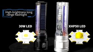 Multifunctional Flashlight X36 XHP50 30W LED 7 Modes Transparent Torchlight with Type c Solar Charging Lampu Suluh Camping Lampu