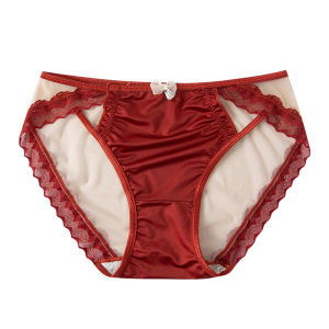 MiiOW | กางเกงชั้นในสตรีสีแดงลูกไม้เซ็กซี่เอวกลาง ชุดชั้นในสตรี ชุดชั้นในสั้น ชุดชั้นในผ้าไนลอน กางเกงชั้นในสตรี