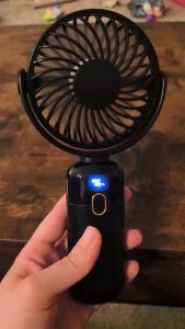 Warmco 5000mAh Quiet Mini Handheld Fan USB Rechargeable 4Speeds Foldable Desk Fan with Lanyard Base