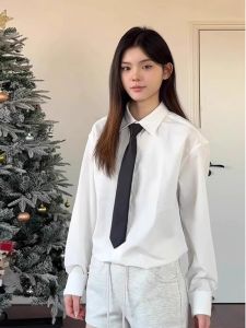 Japanese Style Mens White Shirt Spring Autumn Casual Versatile Inner Wear INS High-End Loose Long Sleeve Coat Youth Fashion