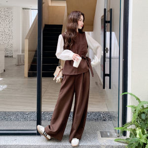 Caramel Two-Piece Set Womens Fashionable Wide Leg Pants And Jacket Casual Style Autumn Collection Brand New High-End Sensation