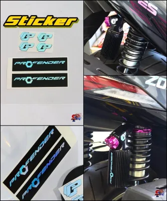 🔴NEW สติ๊กเกอร์แต่งโช๊ค profender ครบชุด สีโครมเงา สีรุ้ง สวย สำหรับโช๊คคู่ มี VDO