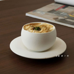 Retro Minimalist Frosted Stone Texture Ceramic Coffee Cup And Plate Set Handheld Egg Shape Creative Afternoon Tea Latte Art Cup