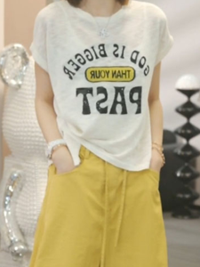 Shalldoer | Korean Style Folded Letter Print Short Sleeve T-Shirt Womens Summer Thin Breathable Versatile Top Fashion Design Casual Wear