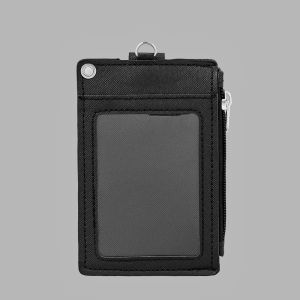 Black ID Card Holder Zipper Pocket much Cards Slots Keychain Lanyard for Mens Bus Subway Card Pouch