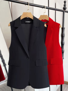 Slim Fit Korean Style Suit Vest Black Open Cardigan Short Length Womens Fashion Spring New Arrival Office Commute Ready