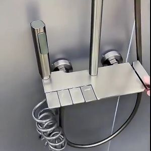 QUITE Grey Piano Bathroom Shower Set Rainfall Bathroom Shower Mixer New Piano Bathroom Shower Set High Quality Brass Material