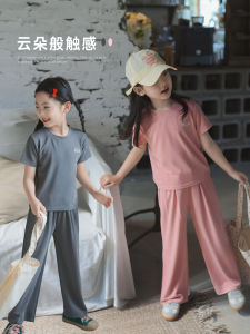 Bộ Đồ Thể Thao Mùa Hè Cho Bé Gái Blue Little Dad 2025 Bộ Đồ Hai Mảnh Tay Ngắn Quần Dài Giản Dị Thường Ngày Cho Trẻ Em