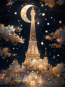 Huacan 5D DIY Diamond Painting Eiffel Tower Night Moon Diamond Embroidery Landsacape Kits Decorative Paintings