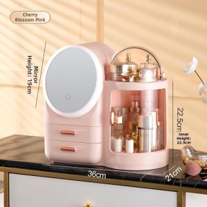 Mirror Integrated LED Large Capacity Dustproof Cosmetics Storage Box