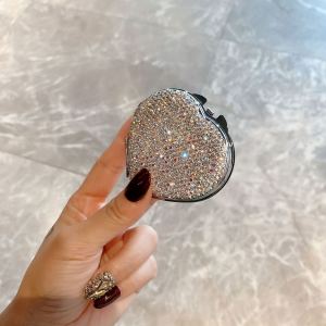 กระจกพกพาทรงหัวใจประดับเพชรเทียมแบบพับได้ ความละเอียดสูง ใช้แต่งหน้าได้