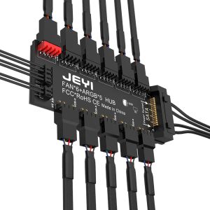 JEYI | JEYI 4Pin PWM & 5V 3Pin ARGB with SATA 15Pin Power 5 Way Sync Fan Hub CPU Cooling Fan Addressable RGB Lighting PCB Splitter