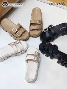 OCTAVIA Sandal Slide Slip On Wedges Wanita Double-Straps with Gesper #OC-2688 (FREE BOX)