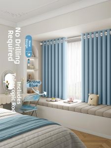 WEILAISHI | Sun and Light Blocking Curtains Set Easy Installation Adjustable Rod