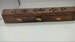 Wooden Incense Holder Dhoopbatti Holder Incense Burner Temple Decoration | (Size length -12 inch Height - 2 inches) Wooden Incense Holder (Brown)