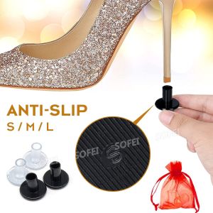 SOFEI 1 pasang Pelindung tumit tinggi Anti selip Anti bising Hitam Transparan