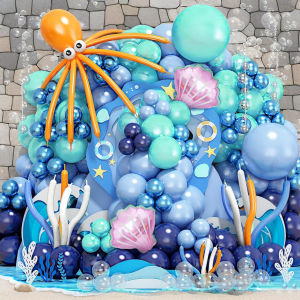 108-Piece Underwater Party Decoration Balloon Arch Blue-Green Balloon Arch Garland Set Octopus Transparent Balloons Underwater Birthday Party Theme Decorations Ocean Decorations