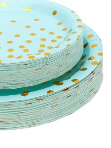 Disposable Environmental-Friendly Fresh Western Cuisine Plate Tableware 7-Inch Gilding Dots Paper Pallet Paper Plate Party Banquet 25 People