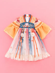 Elegant Princess Style Embroidered Dress Cotton Blend Fabric A-Line Skirt for Girls Spring Summer Season School Scene Suitable