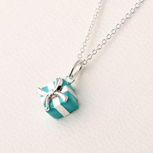 Elegant Silver 925 Butterfly Knot Necklace Womens Fashion Jewelry Gift Box Platinum Tone Cross Chain Blue Pendant Simple Stylish