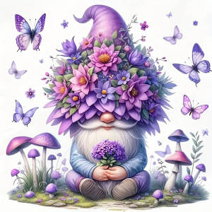HUACAN 5D Diamond Art Painting Full Kit Goblin Dwarf Round Diamond Mosaic Lilac Flower Wall Decoration Living Room