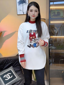 เสื้อยืดคอกลมแขนยาวผ้าขนแกะผสมคอตตอนผสมสำหรับผู้หญิง ทรงหลวม แขนยาว ปกติ แขนยาว ปกติ เสื้อเชิ้ตฤดูหนาว