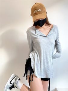 Y2g Jazz Clothing Idle Style Curved Hem Long Sleeves T-shirt Tops Womens Loose Casual Sun-Proof Dancing Bottoming Shirt