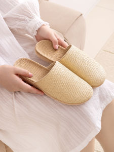 Closed Toe Autumn Linen Slippers Mens Couple Indoor Floor Breathable Ultra Light Non Slip Non-Printed Wind Slippers Womens Woven Home