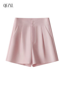 Pink Suit Short Pants Women Summer High Waist Slim A-Line Loose Thin Outerwear Casual Pants Korean Style Straight Leg Zipper