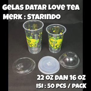 Gelas Plastik Printing STARINDO Ukuran 22 OZ isi 50 pcs / Motif Love Tea / Gelas Es Teh