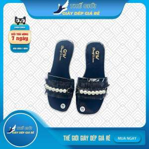 Dép Xẹp Nữ Đính Hạt Ngọc Trai Màu Sắc Đa Dạng