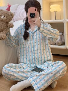 Cloud Cotton Long Sleeve Sleepwear Womens Spring Autumn Home Clothes Floral Bear Sweet Cute Home Clothes Set Pure Cotton