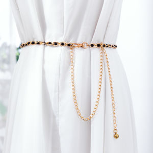 Women Metal Waist Chain Belt For Ladies Gold Thin Belt Elegant Thin Waistband Decorative Accessories Gold Chain Dress (White/Black/Pink)