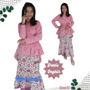Baju Kebaya Anak Perempuan Brukat Modern Aurora Umur 11-12 Tahun Set Rok Duyung Batik Anak Sekolah TK Sampai SD Termurah Kekinian 2022
