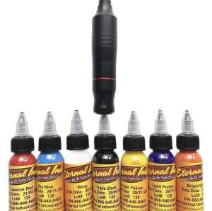 Bộ 1 máy pen xăm hình giá rẻ kèm 7 mầu mực xăm