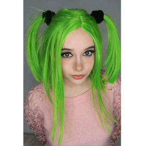 HAIRJOY Xanh Tổng Hợp Cosplay Bộ Tóc Giả Ngắn Thẳng Phần Giữa Kiểu Bob Dành Cho Nữ Trang Phục Hóa Trang Halloween Tóc Giả Trung Bình Kích Thước Mũ