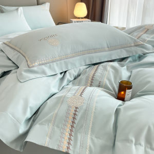 Luxurious Embroidered Pure Cotton Bedding Set 4-Piece Winter Comforter Cover Sheet Pillowcase Set for All Seasons by MiiOW