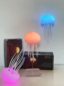 Jellyfish Cartoon LED Nihgt Light Voice Control Gradient Cute Rotating Jellyfish Hanging Bedside Lamp RGB Table Lamps Room Decor