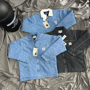 CARHARTT J97 Detroit เบาะแจ็คเก็ตผ้าเดนิมสามสีหลวงขนาดใหญ่ย้อนยุคล้างชายและหญิงรุ่นคู่ความอบอุ่นในฤดูใบไม้ร่วงและฤดูหนาว