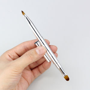 Portable Double-Headed Metal Lip Brush Lipstick Lip Line Pen Brush Concealer Brush with Lid Cosmetic Brush for Makeup