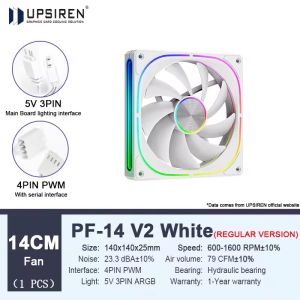 UPSIREN PF-14 V2 140MM ARGB Performance Chassis Fan 600-1600RPM Hydraulic Bearing 5V-3PIN ARGB/4PIN PWM 9 blades Prism Halo Fan