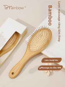 Brainbow | Cái lược mát-xa đệm tóc tay cầm tre răng thép cho nữ