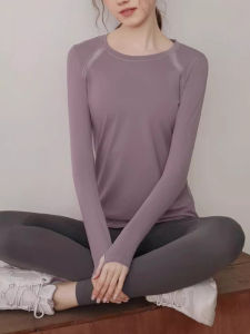 เสื้อโยคะแขนยาวสำหรับผู้หญิง ออกกำลังกาย วิ่ง ฟิตเนส แห้งเร็ว ระบายอากาศได้ดี เสื้อผ้าออกกำลังกายแบบสวมหัว ผ้าโพลีเอสเตอร์ ทรงเข้ารูป