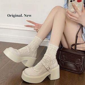 French Thick Heel Mary Janes Womens Shoes 2025 New Spring Summer High Heel Buckle Japanese Style JK Matching Skirts Thick Bottom Leather Shoes