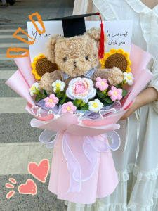 Graduation Gift Creative Knitted Bear Doll Flower Bouquet for Women Birthday Doll Graduation Season Kids Present