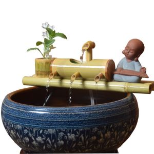 Modern Minimalist Bamboo Water Feature Ceramic Fountain Office Desk Decoration Fish Pond Filter Running Water Ornament Stone Basin