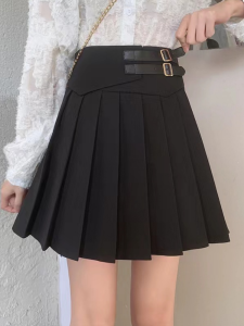 plus Size A-Line Skirt Slimming Pleated Mini Length Outerwear Belly Cover Spring Autumn High Waist Polyester Fiber